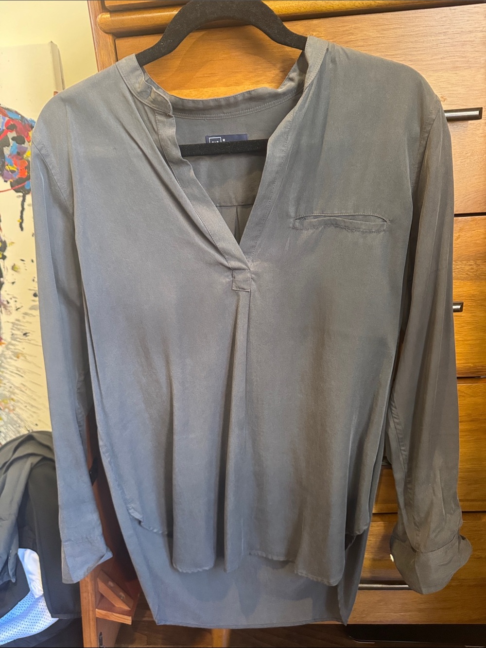GAP Women's Long-Sleeve V-Neck Blouse - Gray